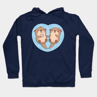Cute Otters In Love Holding Paws Heart Hoodie
